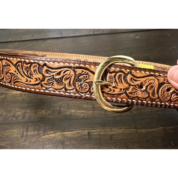 Vtg Wright Leather Hand Tool Western Name Belt Barbara Hippie Cowgirl Size 28 main image 9